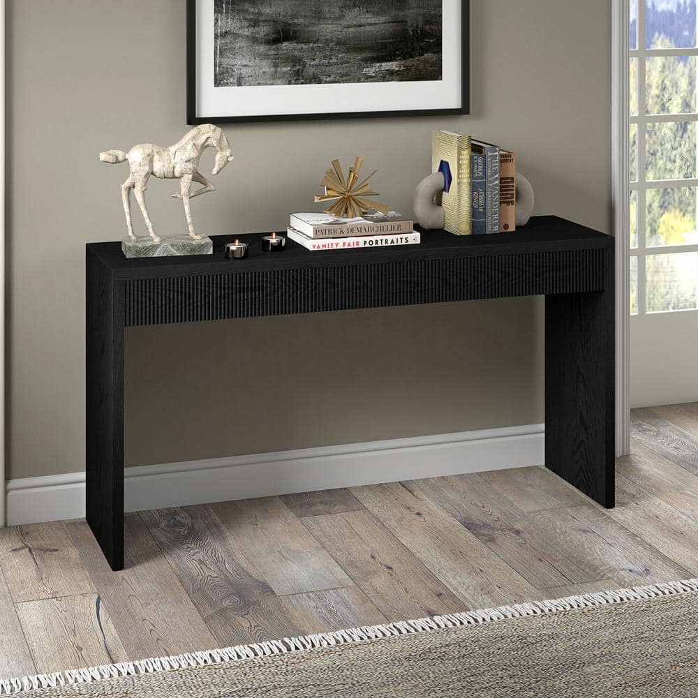 Lawrence 55 in. Black Grain Rectangle MDF Top Console Table