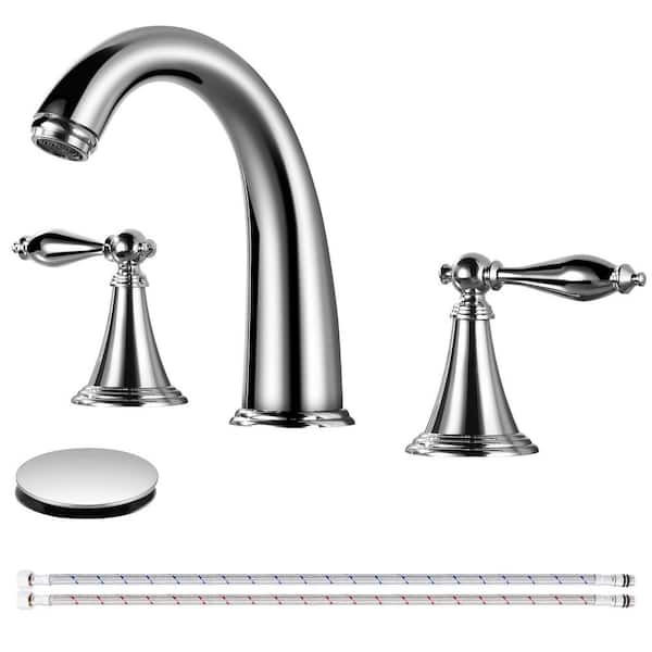 Double handles 8 in. Widespread Bathroom Faucet 3-Hole Bathroom Sink Faucet in Polished Chrome