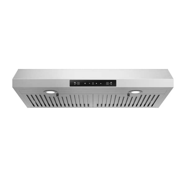 Unbranded 30 in. 356 Max Blower CFM Ducted Under-Cabinet Range Hood with Square Corner Panel and Light in Stainless Steel