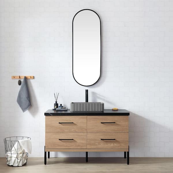 Trento 48 in.W x 21.7 in.D x 34.6 in.H Single Bath Vanity in North American Oak with Black Sintered Stone Top