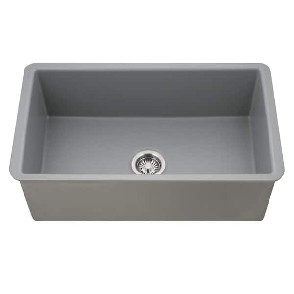 HOUZER Houzer Platus 32 in. Gray Fireclay Undermount Rectangle Single Bowl Kitchen Sink - PTU-3600 GR