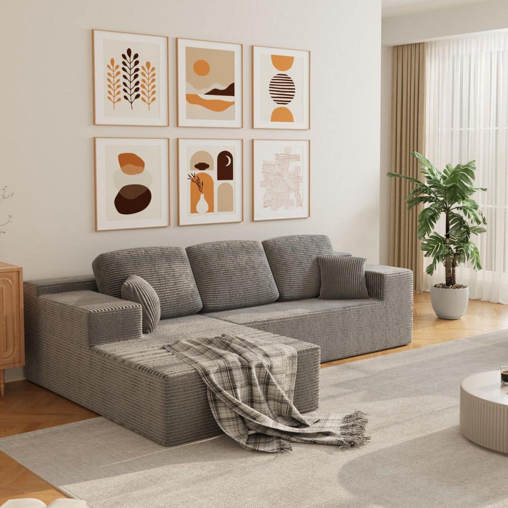 LACOO Modern Minimalist 108 in. Square Arm 2-Piece Polyester