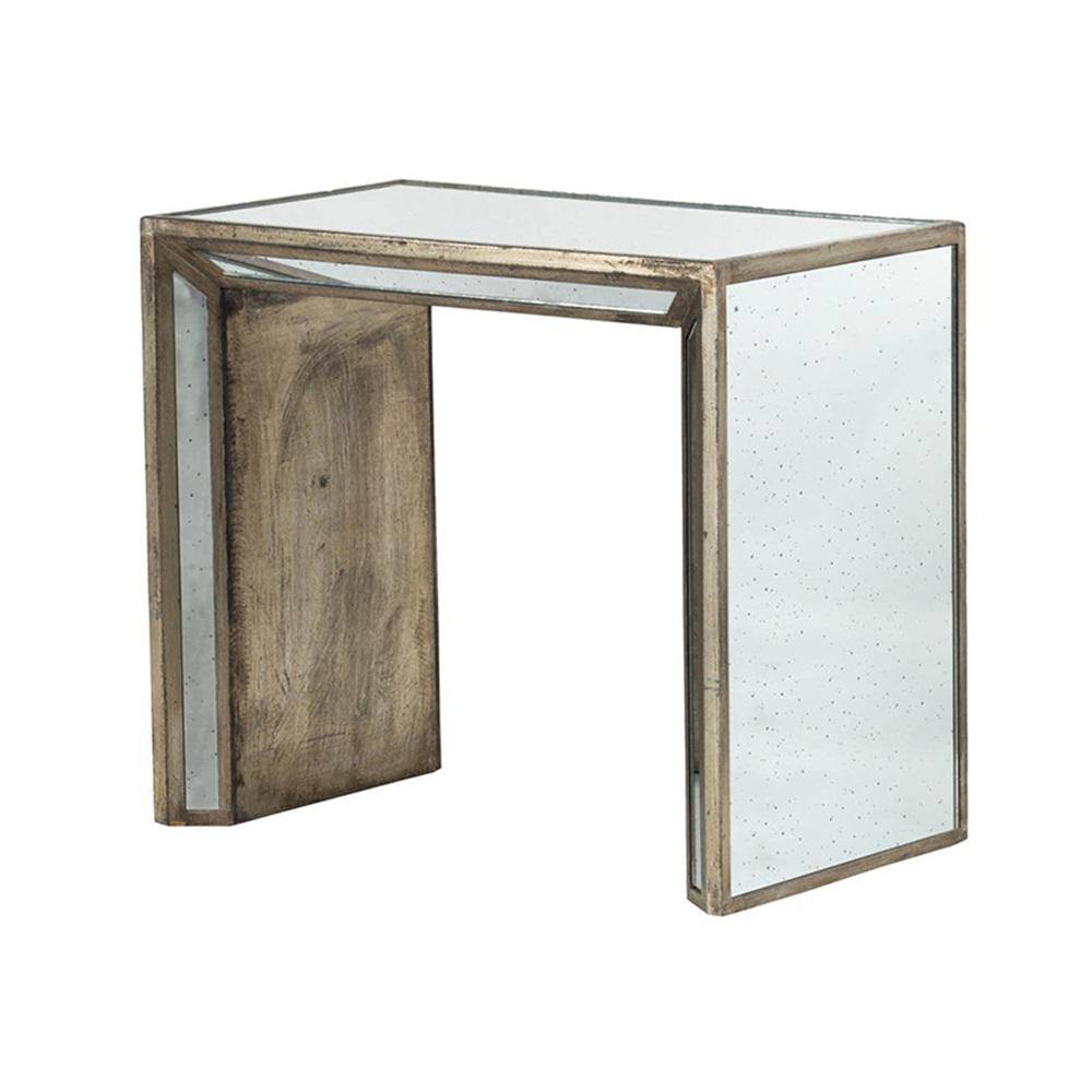 Waverly Mirrored Nested Side Tables with Distressed Wood Frame