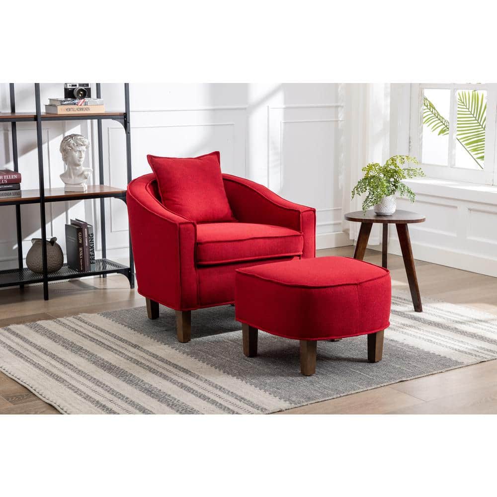 HOMEFUN Modern Upholstered Comfy Red Fabric Accent Chair with Ottoman Set  HFHDSN-620RD - The Home Depot