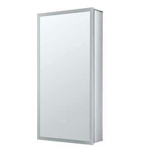 15 in. W x 30 in. H Silver Recessed/Surface Mount Medicine Cabinet with Mirror Right Hinge and LED Lighting