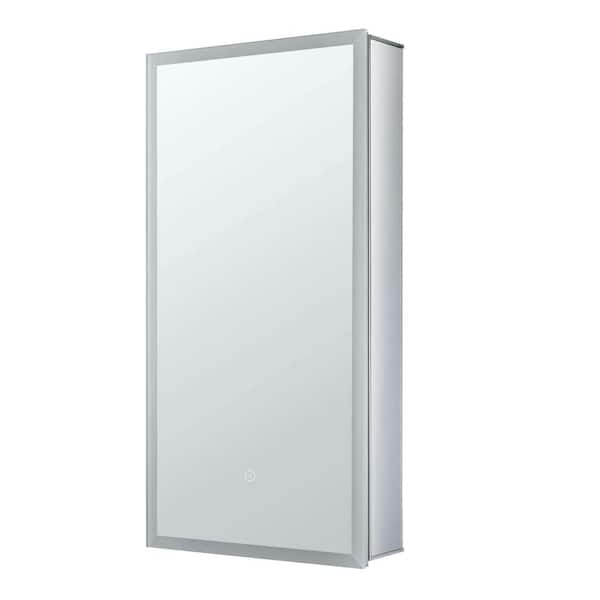 FINE FIXTURES 15 in. W x 30 in. H Silver Recessed/Surface Mount Medicine Cabinet with Mirror Right Hinge and LED Lighting
