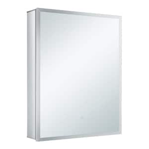 24 in. W x 30 in. H Silver Recessed/Surface Mount Medicine Cabinet with Mirror in Silver Left Hinge and LED Lighting