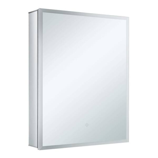 FINE FIXTURES 24 in. W x 30 in. H Silver Recessed/Surface Mount Medicine Cabinet with Mirror in Silver Left Hinge and LED Lighting
