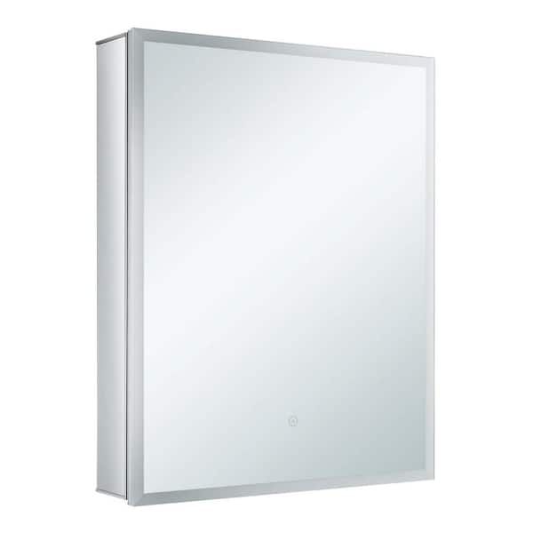24 in. W x 30 in. H Rectangular Aluminum Recessed or Surface Mount Medicine Cabinet with Mirror, LED Lighting Left Hinge