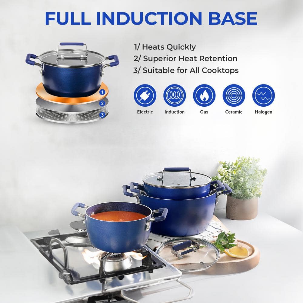 Blue Aluminum Nonstick 6-Piece Stackable Cocotte Set