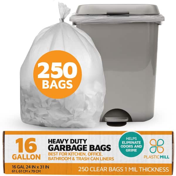 24 in. W x 31 in. H 12 Gal. to 16 Gal. 1 mil Clear Garbage Bags/Trash Can Liners (250 Bags-Count)