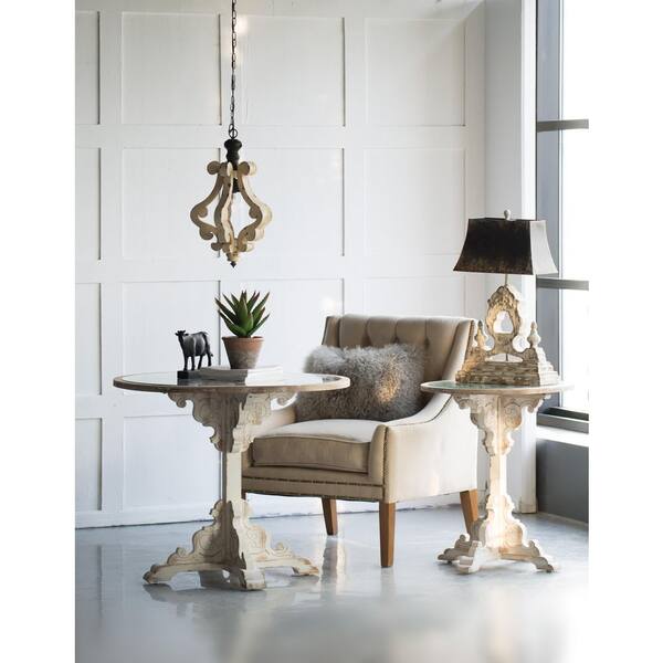 CottaIron 1-Light Distressed White Rustic Pendant Design Wood Chandelier for Kitchen,Hallway with No Bulbs Included