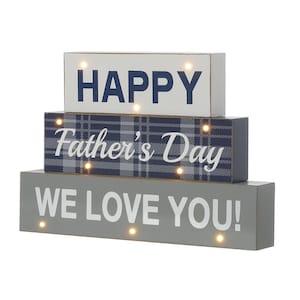12 in. L Lighted Wooden Happy Father's Day Block Sign