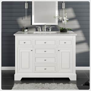 Monroe 48 in. W x 22 in. D x 33.70 in. H Freestanding Double Sink Bath Vanity in ً White with White Carrara Marble Top