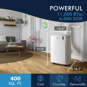 6,000 BTU Portable Air Conditioner Cools 400 Sq. Ft. with 3 Speed Fan, Compact Desgin and Eco Friendly Gas in White