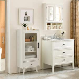 19.75 in. W x13.75 in D x 46 in. D D H White BathroomLinen Cabinets with 1-Drawer and 2 Adjustable Shelves 1 Glass Doors