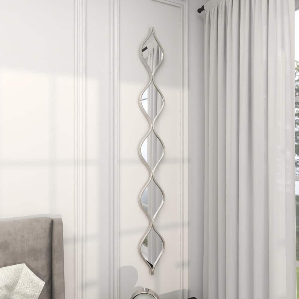 Silver Slim Stacked Chain Geometric Wall Mirror 7" x 58"