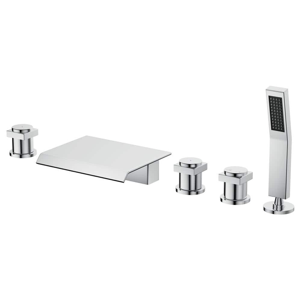 3-Handle Deck Mount Roman Tub Faucet with Stainless Steel Hand Shower in Chrome Plated price history on PriceWatchPro