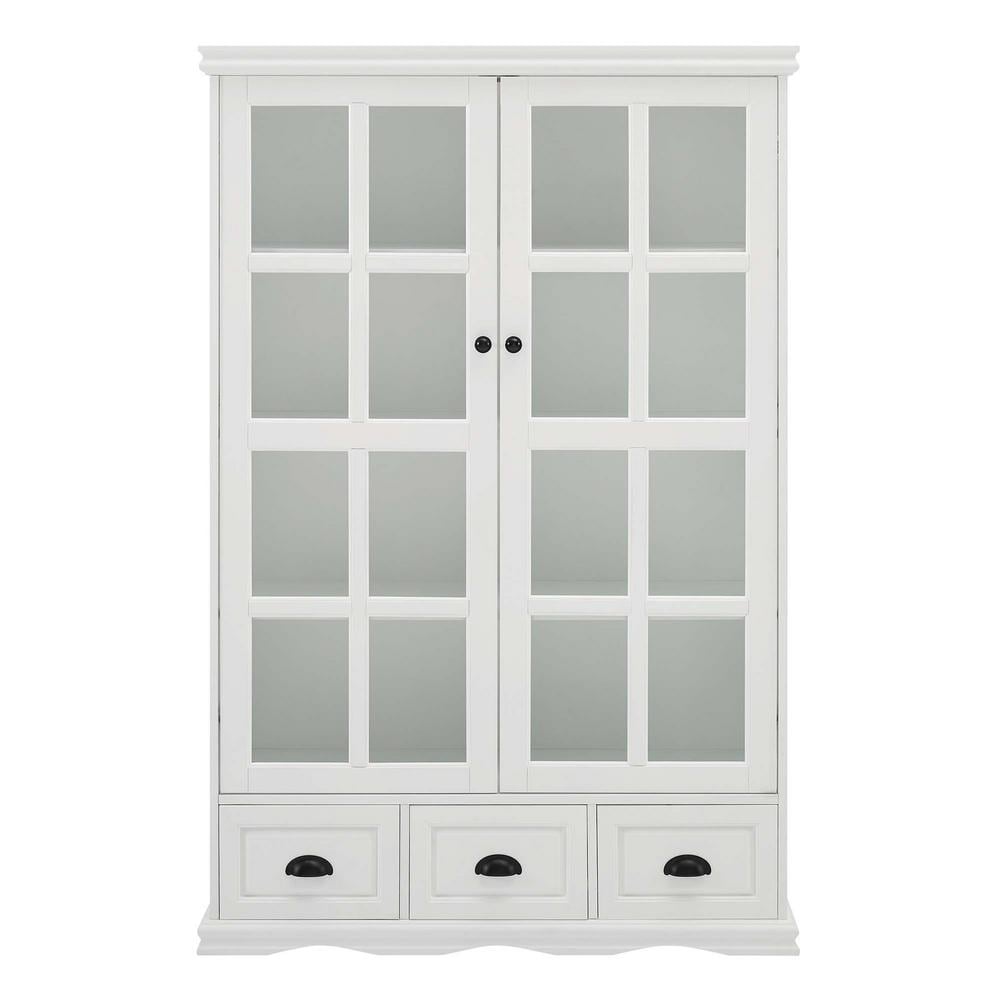 40.16 in. W x 14 in. D x 60 in. H White Linen Cabinet with Tempered Glass Doors Curio Cabinet and Adjustable Shelf
