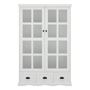 40.16 in. W x 14 in. D x 60 in. H White Linen Cabinet with Tempered Glass Doors Curio Cabinet and Adjustable Shelf