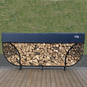 8 ft. Firewood Storage Log Rack with Kindling Holder and Cover Round Leg Steel