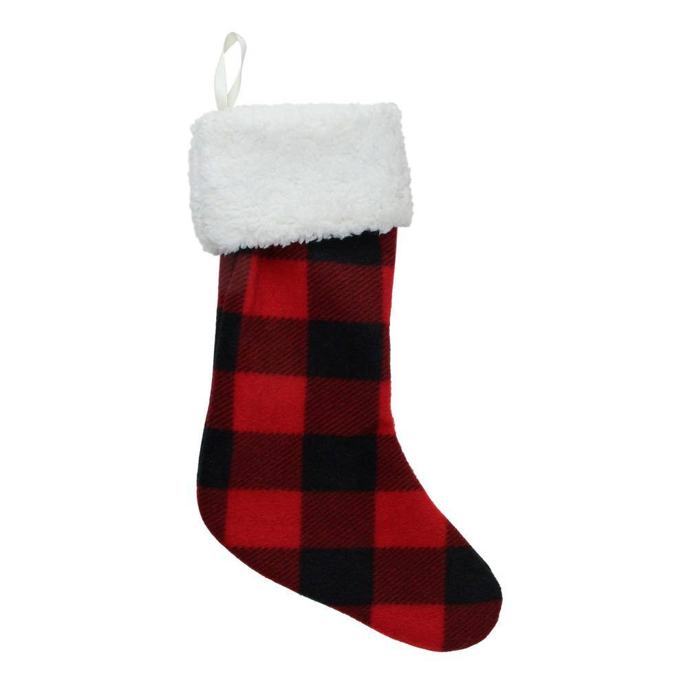 Northlight 18 in. Black and Red Buffalo Plaid Velvet Christmas Stocking ...