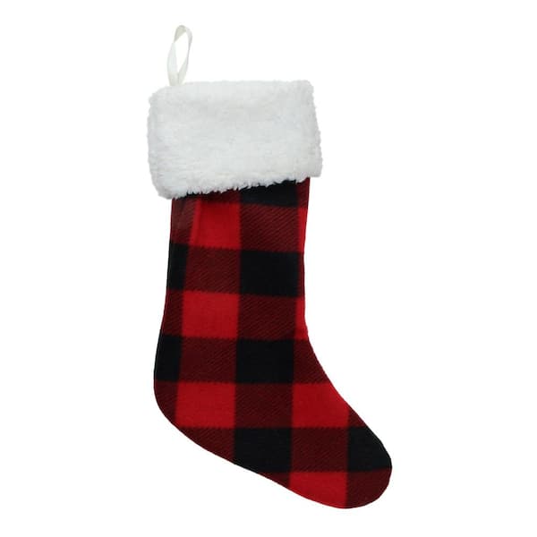 Northlight 18 In Black And Red Buffalo Plaid Velvet Christmas Stocking With Sherpa Cuff 33530851 The Home Depot