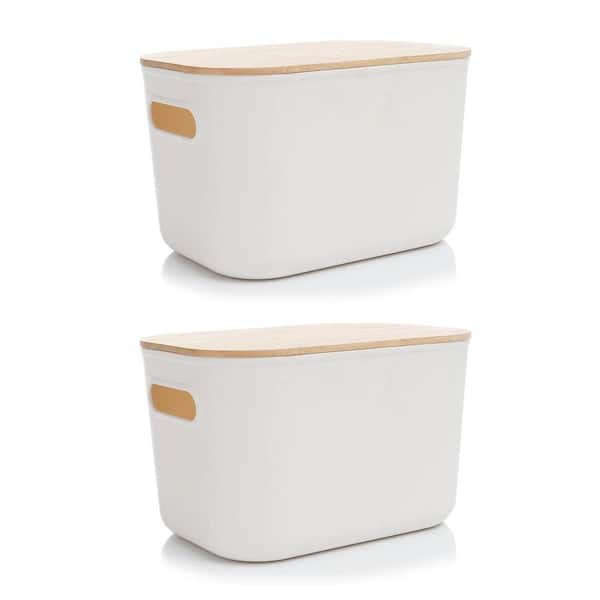 White 10.2 in. x 6.2 in. Plastic Decorative Basket Set of 2 with