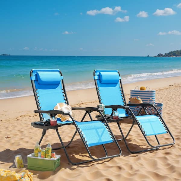 Tozey 2-Piece Blue Zero Gravity Black Metal Lawn Chair Set