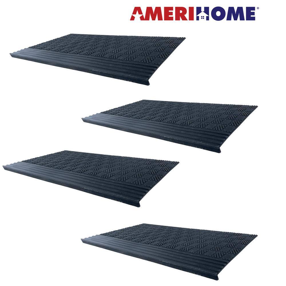 30 x 10 in. Dark Rubber Bull Nose Stair Tread Set, 4 Piece