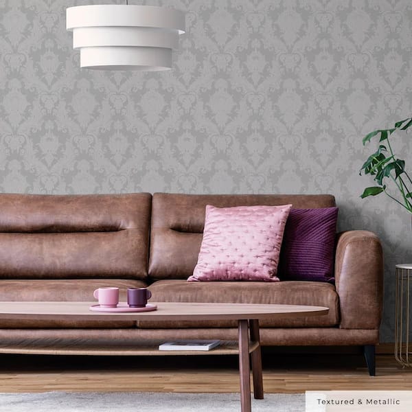 Metallic Platinum Damsel Vinyl Peel and Stick Textured Wallpaper Roll (Covers 28 sq. ft.)