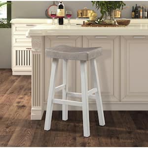 Kater 29 in. Gray and White Backless Solid Wood Bar Stool (Set of 2)