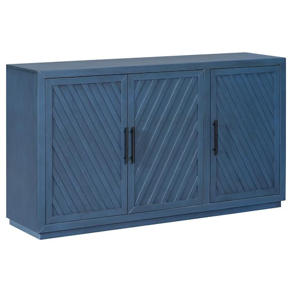 Lycvki 60 in. W x 15.7 in. D x 34.3 in. H Freestanding Blue Linen Cabinet with Adjustable Shelves and 3 Doors for Bathroom