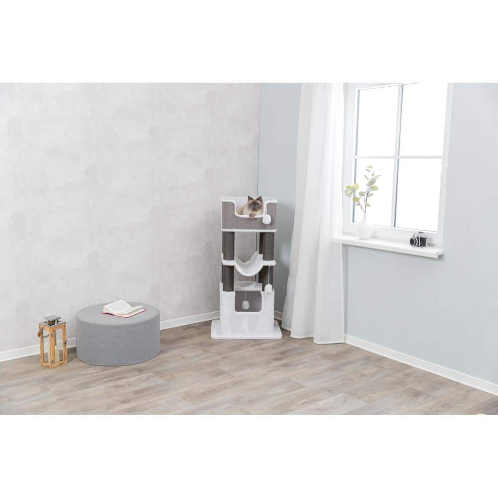 Gray and White Sisal Plush 3-Level Cat Tree with Condo