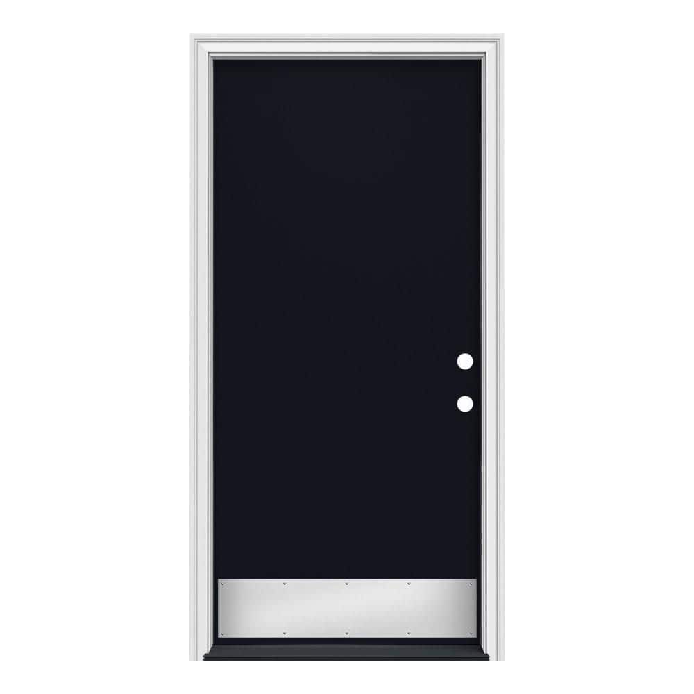 JELDWEN 36 in. x 80 in. Flush LeftHand/Inswing Black Steel Prehung Front Door w/Brickmould
