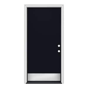 36 in. x 80 in. Flush Left-Hand/Inswing Black Steel Prehung Front Door w/Brickmould, ADA Accessible