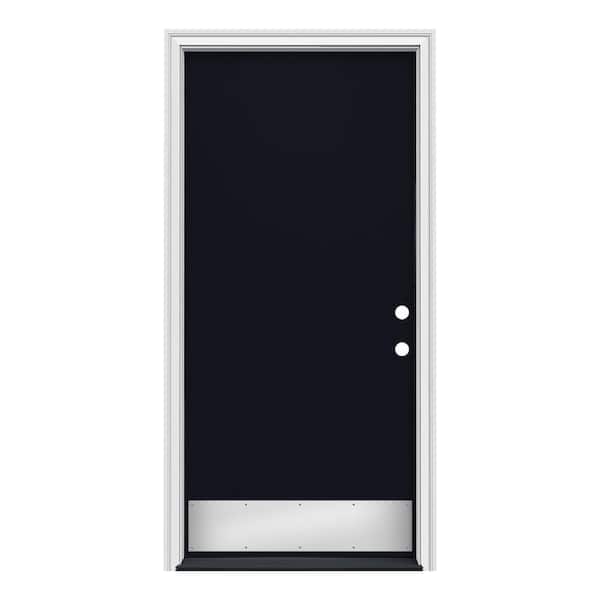 JELD-WEN 36 in. x 80 in. Flush Left-Hand/Inswing Black Steel Prehung Front Door w/Brickmould, ADA Accessible