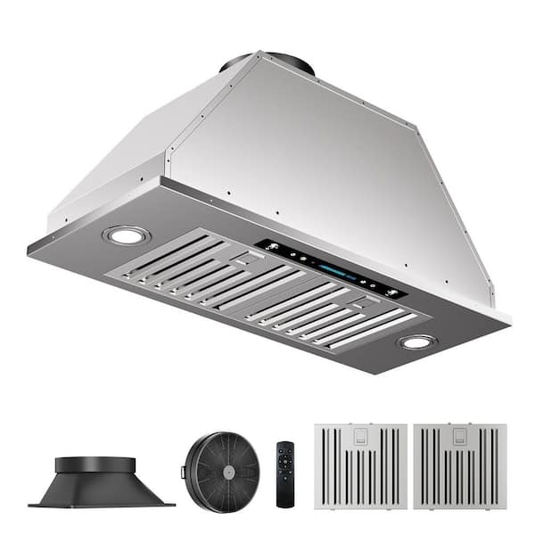 30 in. 900 CFM Convertible Ductless to Ducted Insert Range Hood in Stainless Steel with LED, 4-Speed and Gesture Control