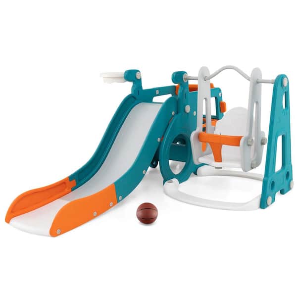 Costway 5-in-1 Toddler Slide Set with Basketball Hoop and Swing Baby Slide Playset Indoor