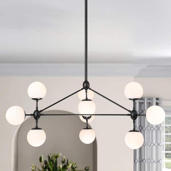 Rennnsan Machael 10-Light Black Modern Opal Glass Globe Bubble Chandelier