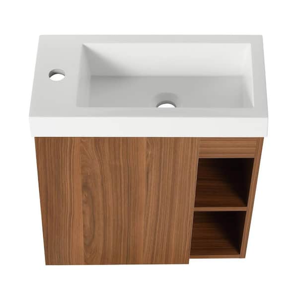Anky 19.7 in. W x 9.9 in. D x 21.3 in. H Single Sink Bath Vanity in Walnut with White Resin Top
