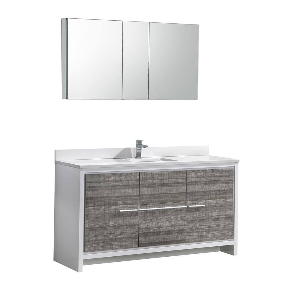 Fresca Allier Rio 60 in. Modern Bathroom Vanity in Ash Gray with Quartz ...