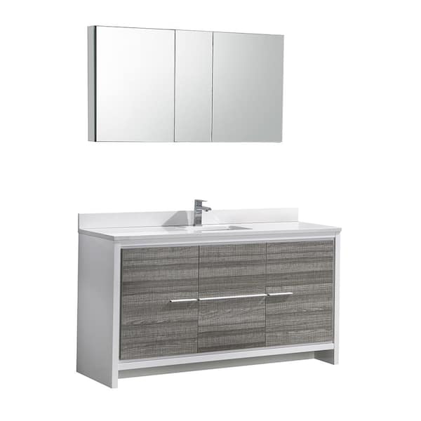 Ash Gray With Quartz Stone Vanity Top, Contemporary Bathroom Vanity Cabinets Home Depot