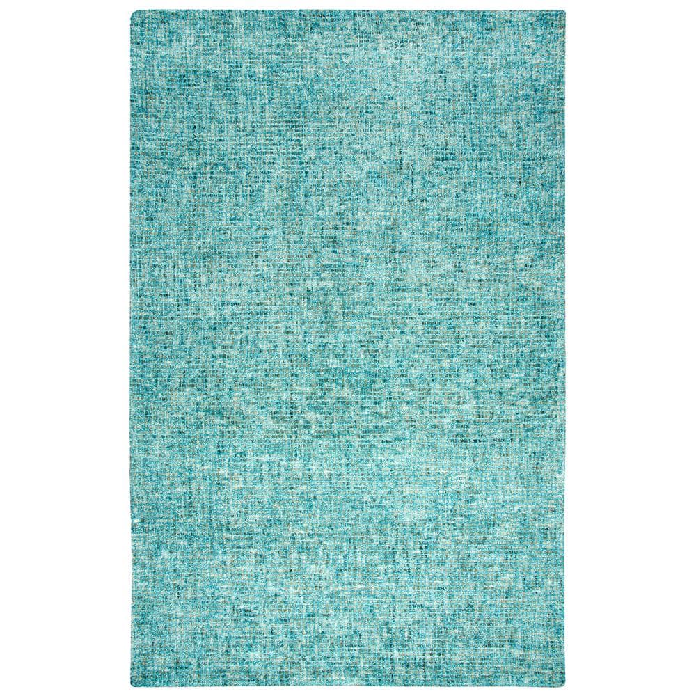 Teal and Beige Hand-Tufted Wool Area Rug, 5' x 8'
