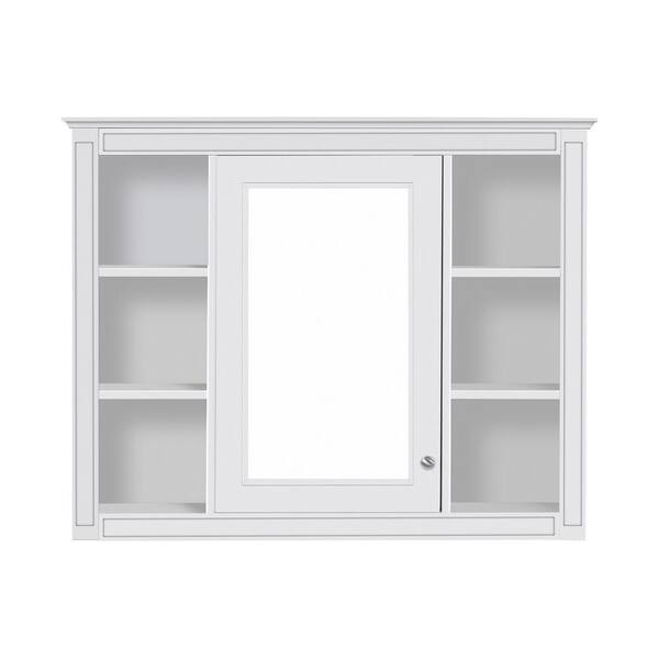 35 in. W x 27.5 in. H White Rectangular MDF Medicine Cabinet with Mirror and 6 Open Shelves