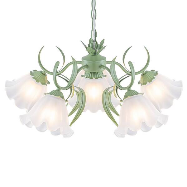 MENCOLULU 23.62 in. 6-Light Modern Green Metal Flower Shape
