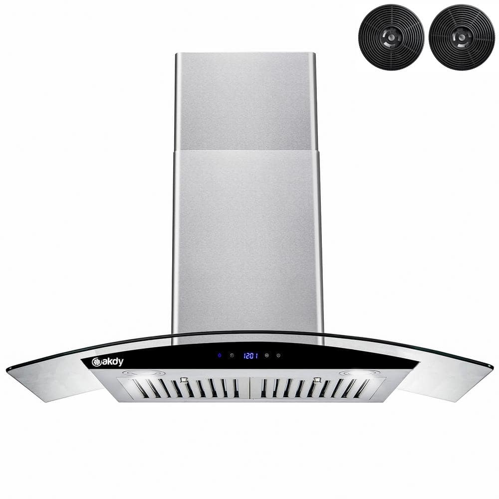 AKDY 30 in. 217 CFM Convertible Wall Mount Range Hood in Stainless Steel w/ Tempered Glass,Black Touch Panel, Carbon Filters, Silver