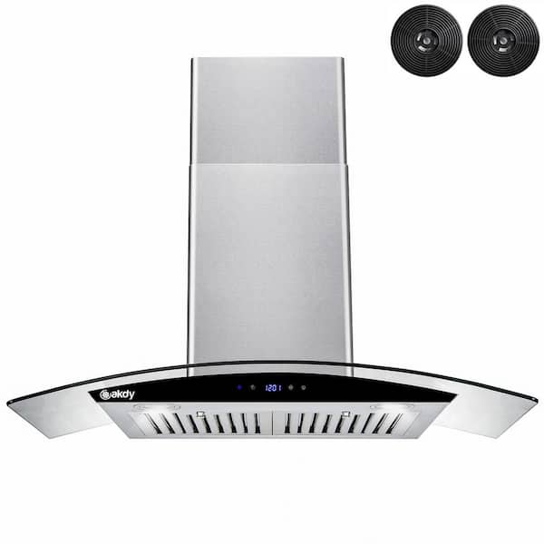 AKDY 30 in. 217 CFM Convertible Wall Mount Range Hood in Stainless Steel w/ Tempered Glass,Black Touch Panel, Carbon Filters