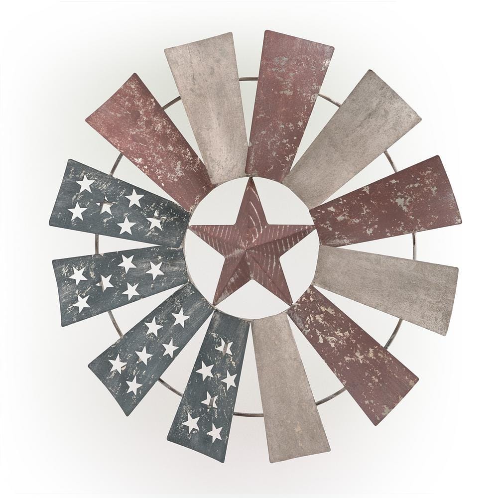 21 in. Tall Indoor/Outdoor Patriotic Windmill Wall Art Decor