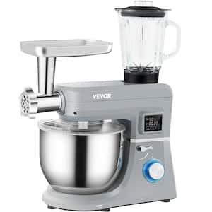 7.4 Qt. 5-In-1 Stand Mixer 660-Watt Multi-Functional Electric Mixer with Stainless Bowl, Gray